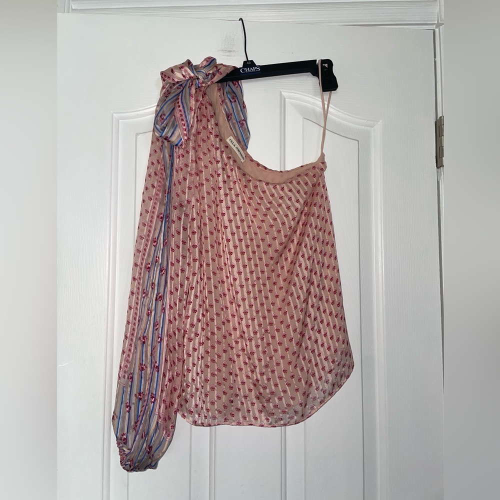 ULLA JOHNSON Enid Bow  One-Shoulder Blouse In Floral Print Size 2